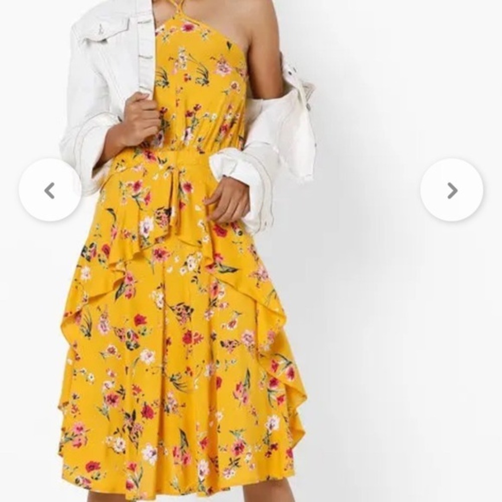 AJIO Floral Halter Ruffle Tiered Dress‎ Women S Yellow